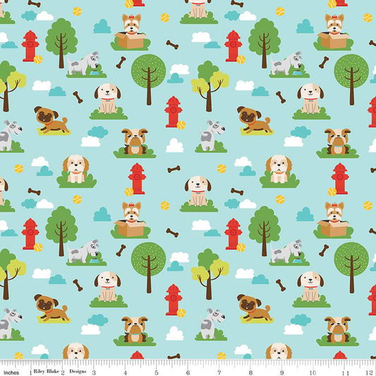 Riley Blake Fabric - Pets Dog Aqua - Pet's Collection - C13650-AQUA - Lori Whitlock - Cotton Fabric