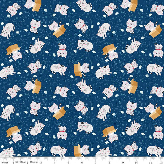 Riley Blake Fabric - Pet Cats Navy - Pet's Collection - C13652-NAVY - Lori Whitlock - Cotton Fabric