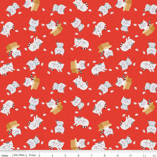 Riley Blake Fabric - Pet Cats Red - Pet's Collection - C13652-RED - Lori Whitlock - Cotton Fabric