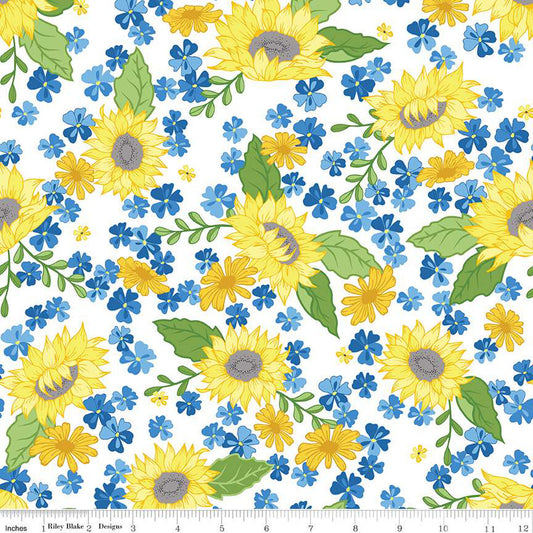 Riley Blake Fabric - Sunny Skies Main White - C14630-WHITE - Jill Finley - Cotton