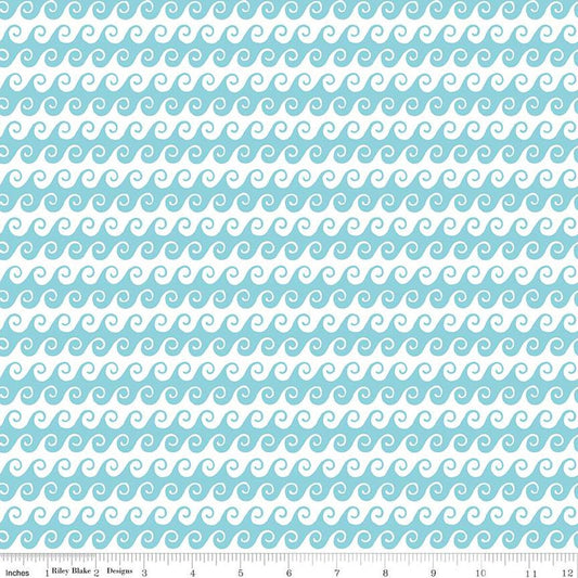 Riley Blake Fabric - Free as the Ocean Waves Aqua - C14804 - Lisa Audit - Cotton