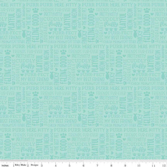 Riley Blake Fabric - Pretty Kitty, Kitty Talk Blue - Pretty Kitty by Doodlebug Design - C15651R - Cotton