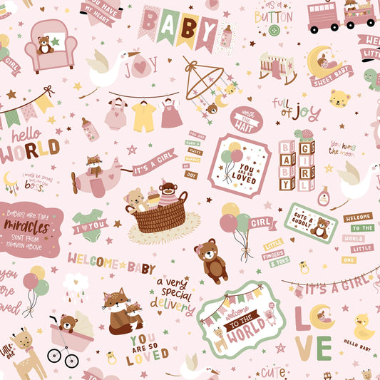 Riley Blake Fabric - Baby Girl by Lori Whitlock Collection - PINK - Baby Girl Main Pink - #C16770R-PINK - Cotton Fabric