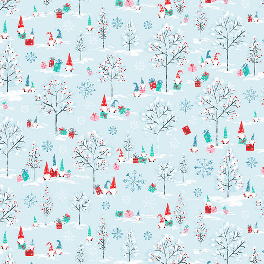 Timeless Treasures Gnome Fabric - Blue Gnome On Winter Holiday - TT012424 - CD2033 - Blue - Gnome For Christmas - Cotton Fabric