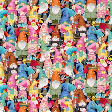Timeless Treasures Gnome Fabric - Multi Packed Sewing Gnomes - Sew Many Gnomes - CD2485 - Multi - Cotton Fabric