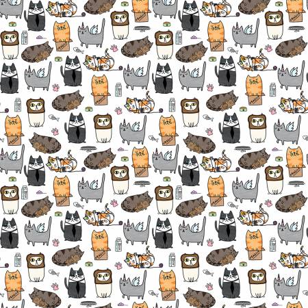Timeless Treasures White Silly Kitties Fabric - Cats - CD2954 - WHITE - Cotton Fabric