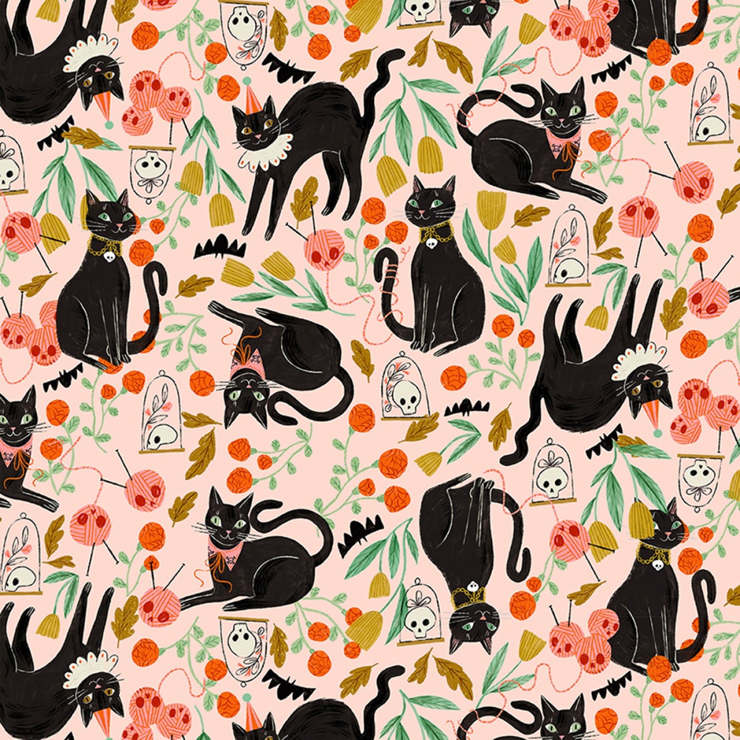 Dear Stella Cat Fabric - Cream Puff Creepy Cats - Boo - Black Cat - Halloween - Cotton Fabric