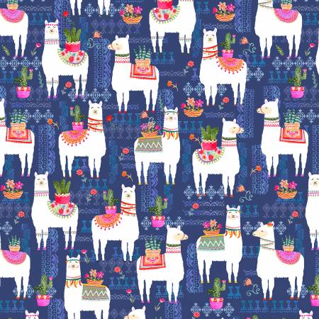 Michael Miller La Llama Fabric -  La Vida Local MMF Collection - Navy - CX9416 - Cotton Fabric