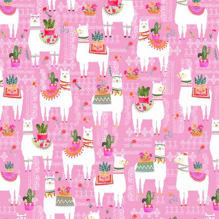 Michael Miller La Llama Fabric -  La Vida Local MMF Collection - Pink - CX9416 - Cotton Fabric