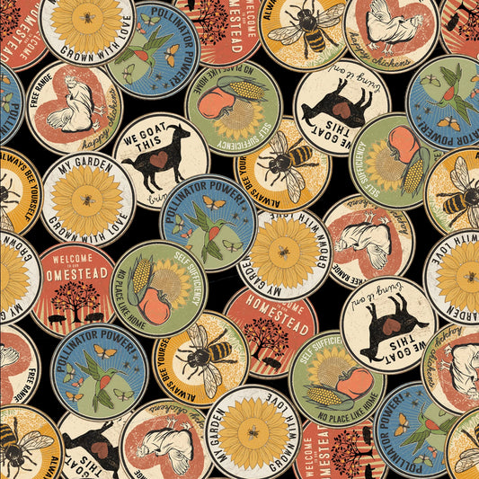 Clothworks Homesteading Fabric - Homesteading by Dan Dipaolo - Multi Color Homesteading - Farm - Chickens - Bees - Cotton Fabric