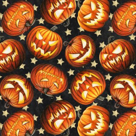 Halloween Fabric Painterly Jacks Black DX37163C2 Four Seasons by David Textiles Harvest & Halloween Cotton Fabric 1 Yard image 1  Price: $13.00 Halloween Fabric - Painterly Jacks Black - #DX37163C2 - Four Seasons by David Textiles - Cotton