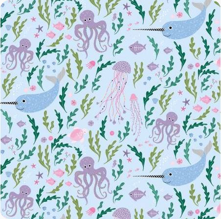 Dear Stella Seas the Day Fabric - Under the Sea - Light Blue - Cotton