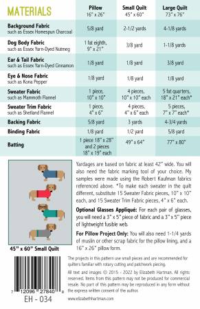 Elizabeth Hartman Quilt Pattern - Dogs in Sweaters - Elizabeth Hartman - #EH034 - Quilt Pattern