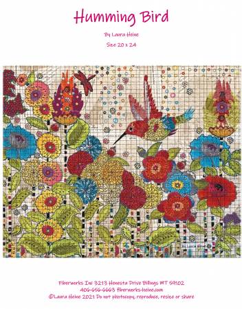 Laura Heine Humming Bird Collage Pattern - Humming Bird - #FWLHHB - Fiberworks Inc - Quilt Pattern - Bird - Floral