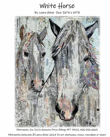 Laura Heine Horse Collage Pattern - White Horse Collage - #FWLHWH - Fiberworks Inc - Quilt Pattern - Horse