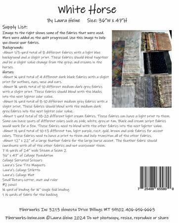 Laura Heine Horse Collage Pattern - White Horse Collage - #FWLHWH - Fiberworks Inc - Quilt Pattern - Horse