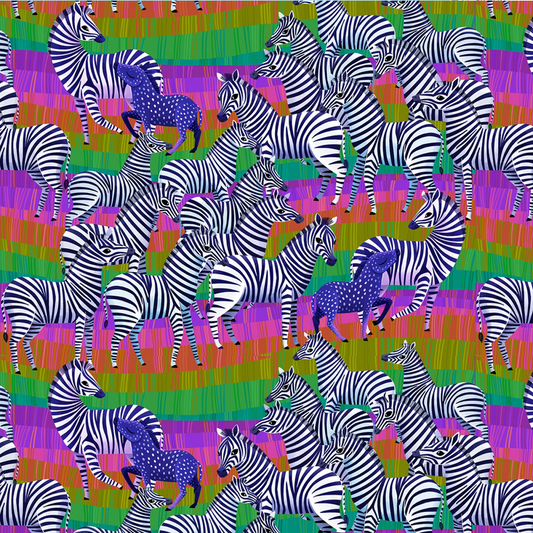 Free Spirit Love in the Wild Fabric - Love in the Grasslands - Zebra - Katy Tanis Collection - Cotton Fabric
