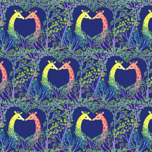 Free Spirit Love in the Wild Fabric - Love in the Trees Blue - Giraffe - Katy Tanis Collection - Cotton Fabric