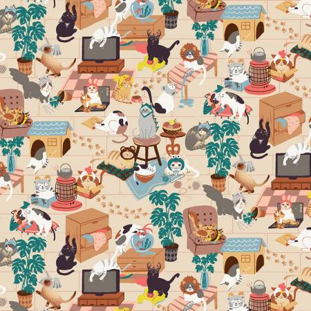 Paintbrush Studios Hats for Cats Fabric - Hats for Cats Fabric - 120-208001 - Cat - Cotton Fabric