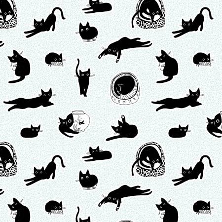 Dear Stella Cat Fabric - Icy Chillin - Black Cat - Feline Fancy - Cat - ST-DLW2660ICY - Cotton Fabric