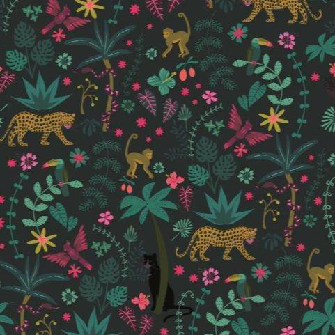 Dashwood Studio Fabric - Night Jungle - JUNG 1644 - Elena Essex - Leopard - Panther - Monkey - Cotton Fabric