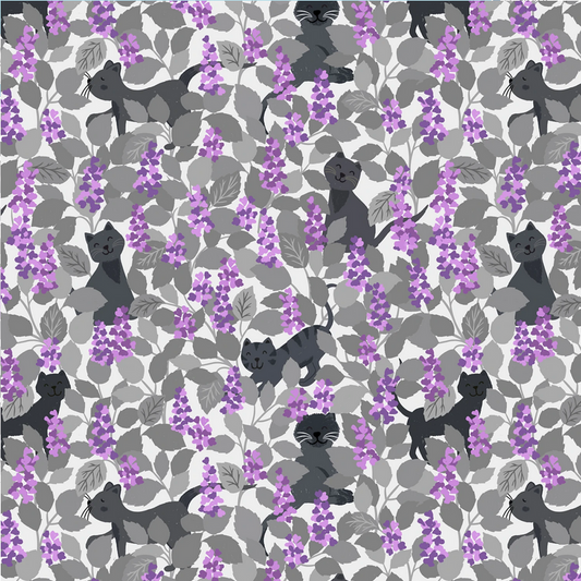 Lewis & Irene Cat Fabric - The Purrfect Book Club - Catnip grey and purples - library cats - Cat - Cotton Fabric
