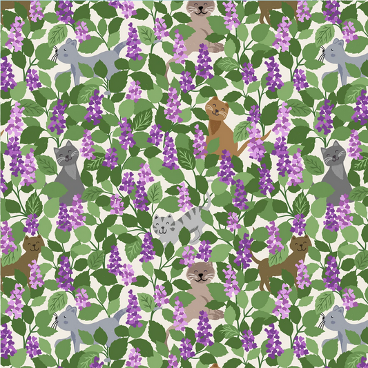 Lewis & Irene Cat Fabric - The Purrfect Book Club - Catnip Multi on Cream - Cat - Cotton Fabric
