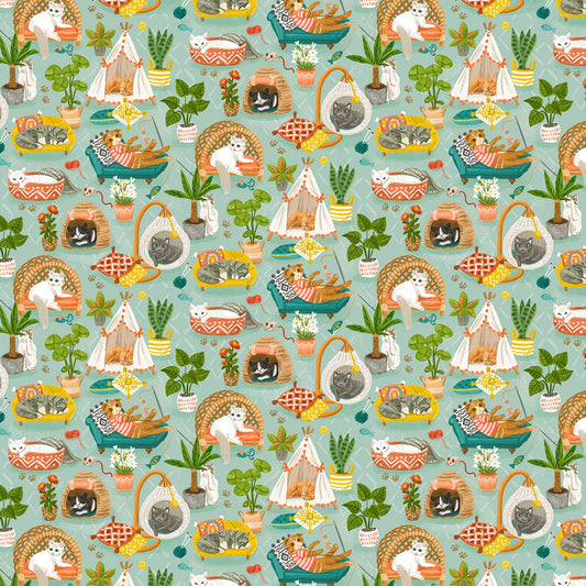 Timeless Treasures Cat Fabric - Cute Napping Cats - Multi Cat - TT-Olivia-CD2155 - Floral - Cat - Cotton Fabric