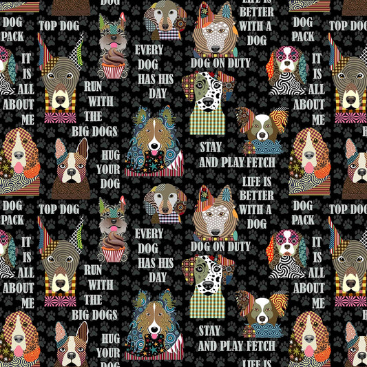 Sykel Enterprises Life is Better With a Dog Fabric - Multi Dog What's the Word Fabric - Dog Fabric - Cotton Fabric