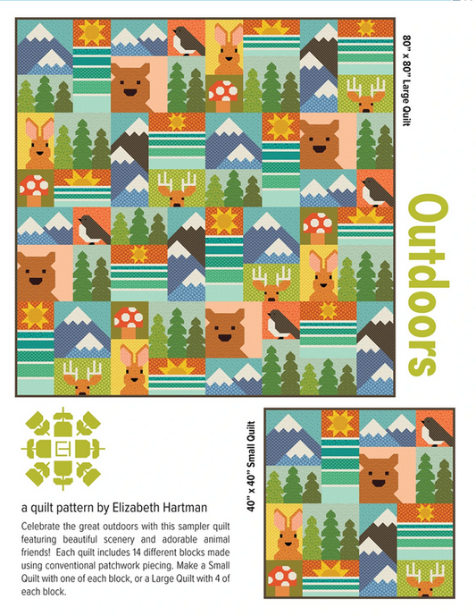 Elizabeth Hartman Quilt Pattern - Outdoors - Elizabeth Hartman - #EH088 - Quilt Pattern - Bear - Bunny - Deer - Bird
