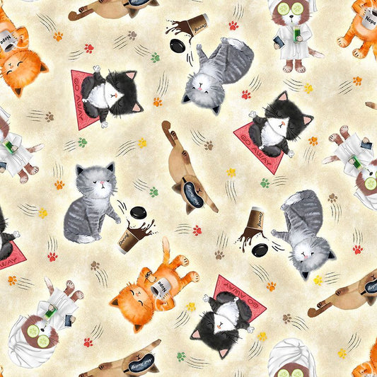 Timeless Treasures Cat Fabric - Cute Sassy Cats - CAT-CD2167 Natural - Cat - Cotton Fabric