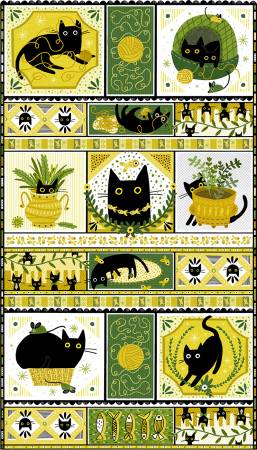 Dear Stella Cat Fabric Panel - Multi 24x44 inch panel - A Tall Yarn Panel - Leezaworks Collection - #PST-DLW2907-MULTI - Cotton