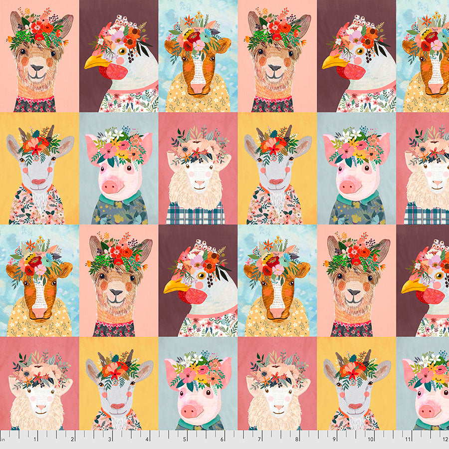 Free Spirit Fabric - Farm Animals - Mia Charro - PWMC006.XMULTI - Cow - llama - Goat - Pig - Sheep - Cotton Fabric