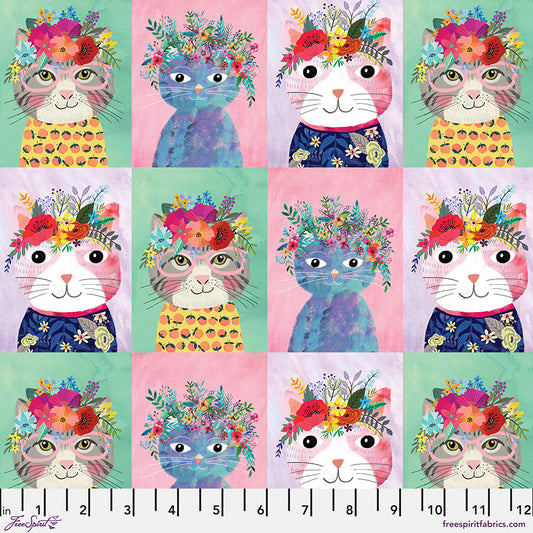 Free Spirit Fabric - Floral Pets - Floral Kitties - Mia Charro - PWMC043.XMULTI - Kitten - Cat - Floral - Cotton Fabric