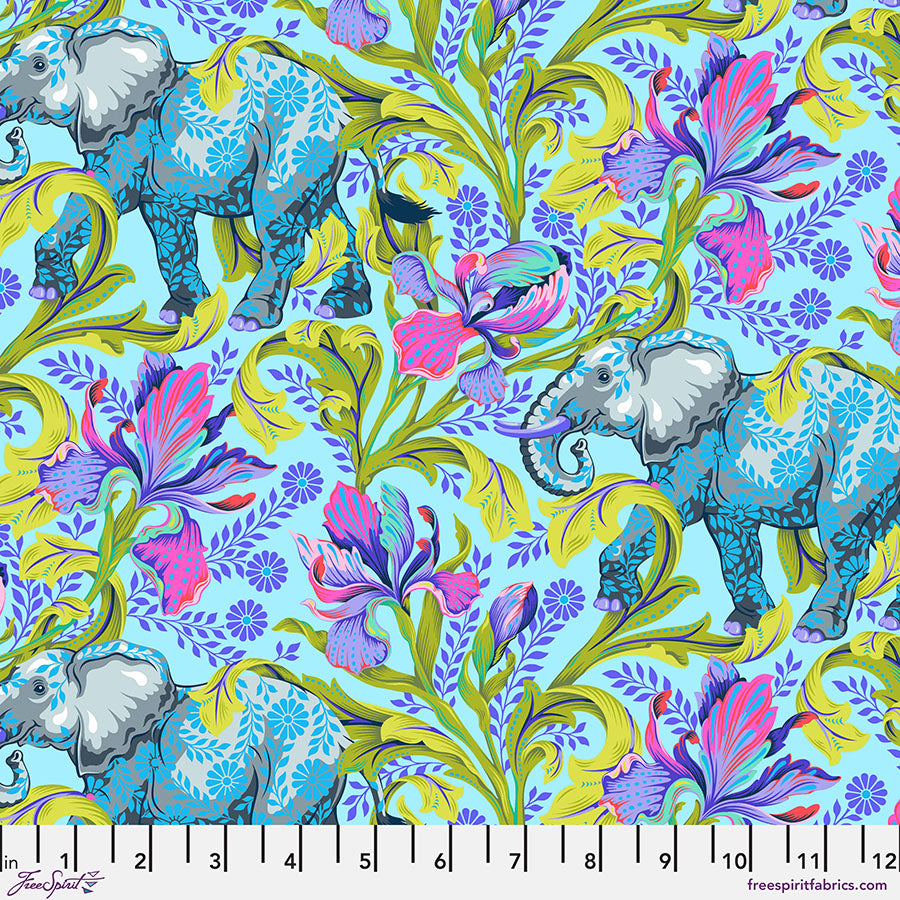 Free Spirit Tula Pink Everglow Fabric - All Ears - Aura - Elephant - PWTP202.AURA - Cotton Fabric