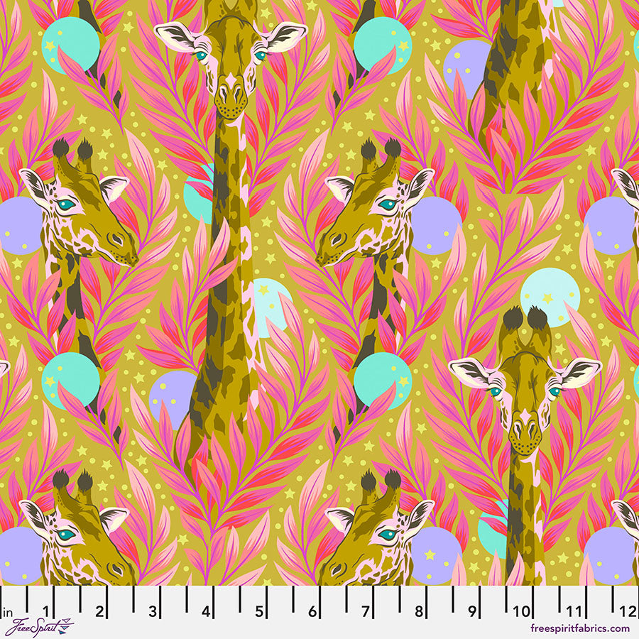 Free Spirit Tula Pink Everglow Fabric - Neck for Days - Moonbeam - Giraffe - PWTP203.MOONBEAM - Cotton Fabric