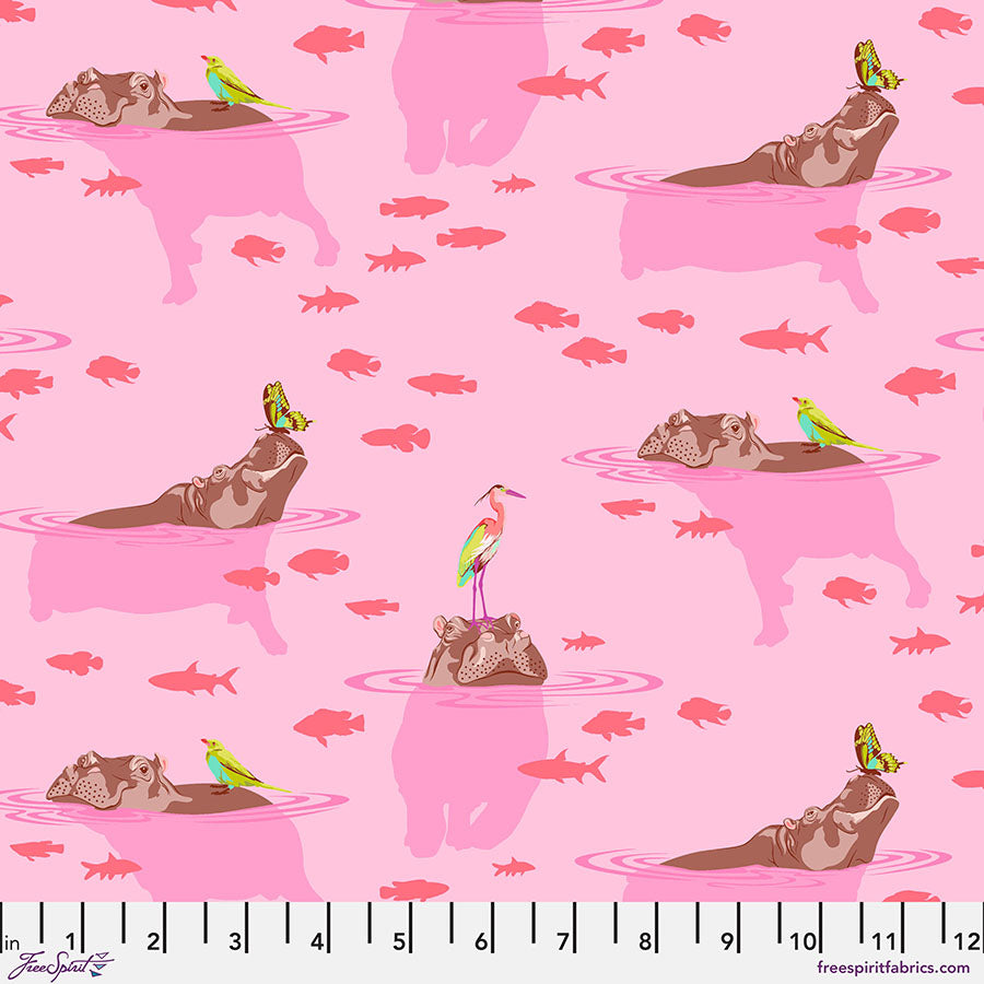 Free Spirit Tula Pink Everglow Fabric - My Hippos Don't Lie - Nova - Hippos - PWTP204.NOVA - Cotton Fabric