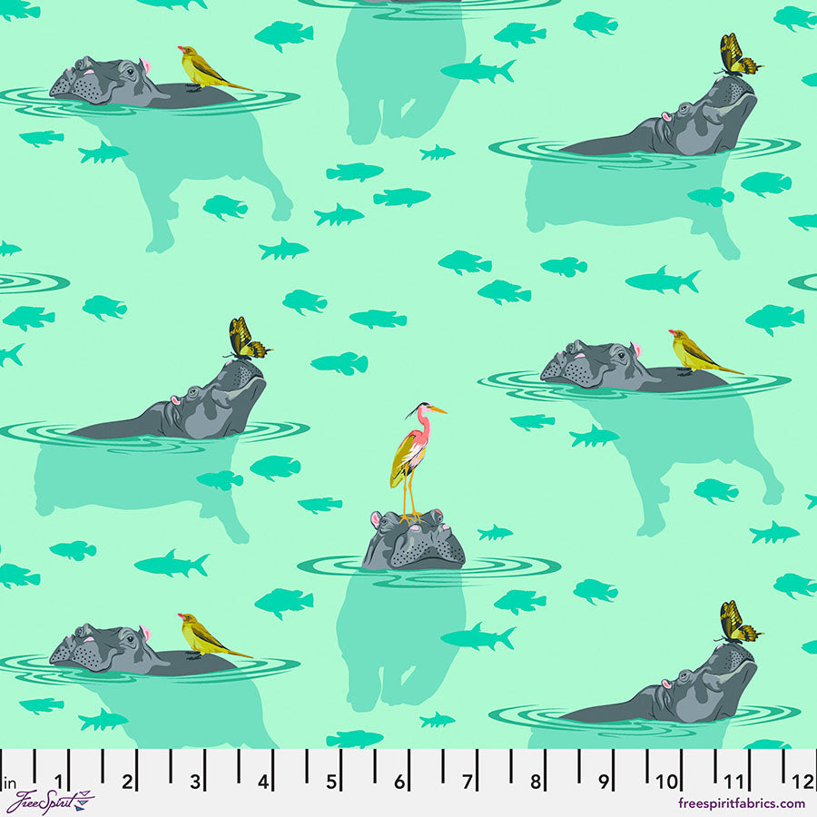 Free Spirit Tula Pink Everglow Fabric - My Hippos Don't Lie - Spirit - Hippos - PWTP204.SPIRIT - Cotton Fabric