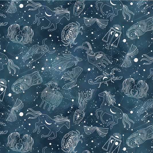 P&B Textiles Celestial Fabric - Celestial Seasons by Jacqueline Wild - Astrology Symbols - Zodiac - horses - rams - Cotton Fabric