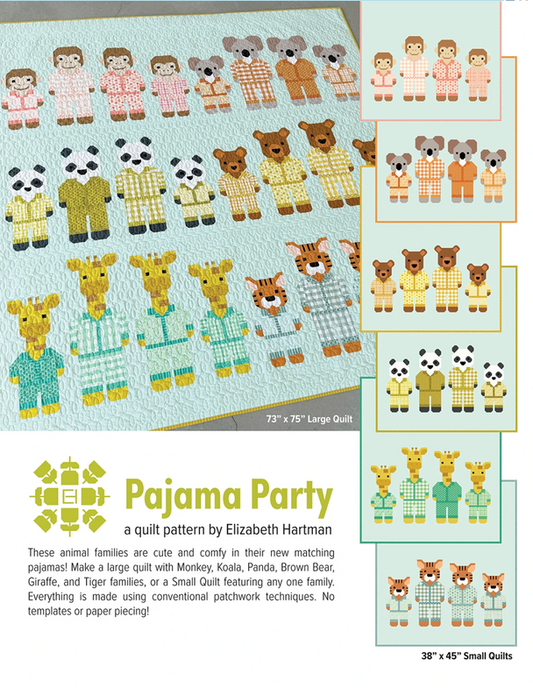 Elizabeth Hartman Quilt Pattern - Pajama Party - Elizabeth Hartman - #EH090 - Monkey - Koala - Panda - Bear - Giraffe - Tiger