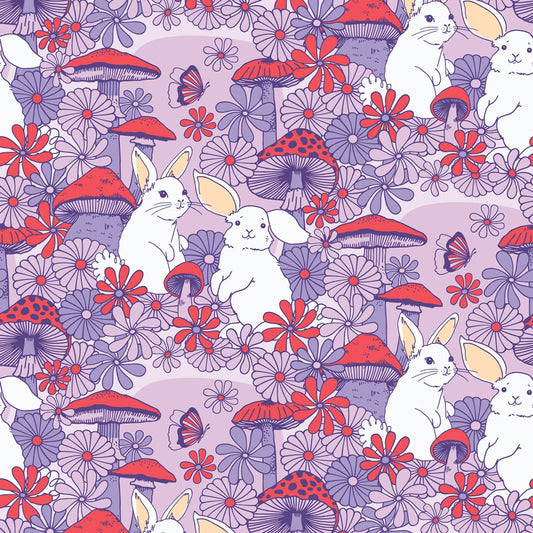 Cloud 9 Rabbit Fabric - Purple & Red Forest Friends Organic Cotton - Forest Friends by the Good Twin Collection - #228665-X - Bunny