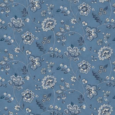 Marcus Fabrics - Blue Little Jacobean - MF032924 - Carrie Genevieve - Quinn Collection - R100626 - BLUE - Cotton - 1 Yard
