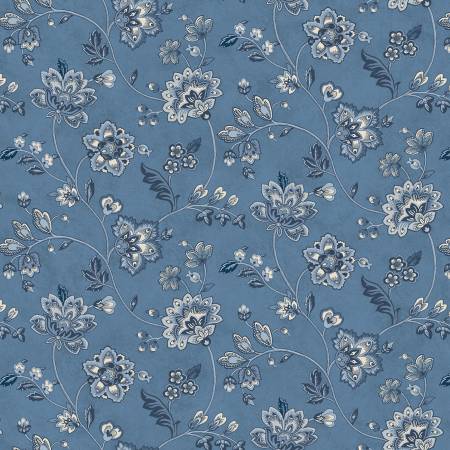 Marcus Fabrics - Blue Little Jacobean - MF032924 - Carrie Genevieve - Quinn Collection - R100626 - BLUE - Cotton - 1 Yard