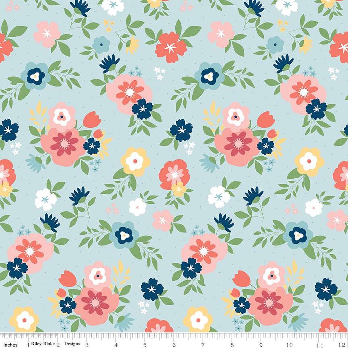 Riley Blake Fabric - Sew Much Fun - Sky - C12450 - Floral - Flower - Cotton Fabric