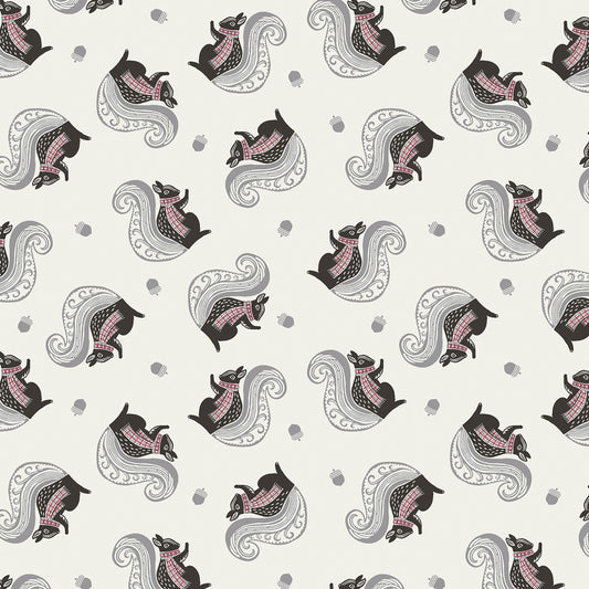 Benartex Fabric - Woodland Magic Squirrel Porcelain - Jessica Flick - Squirrel - Cotton Fabric