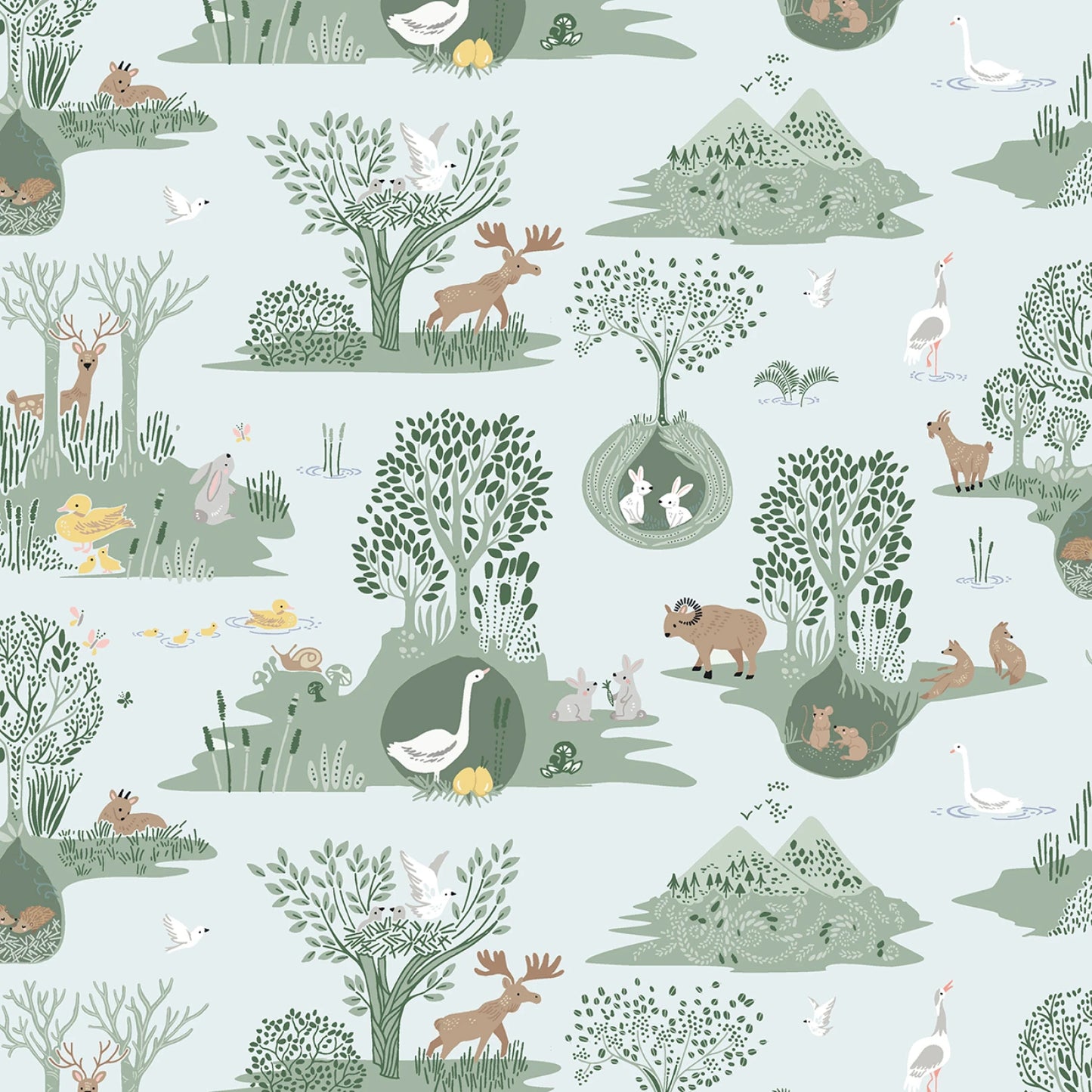 Dear Stella Woodland Fabric - Forest Fable - Seafoam Forest Toile - #ST-D3160SEAFOAM - Cotton