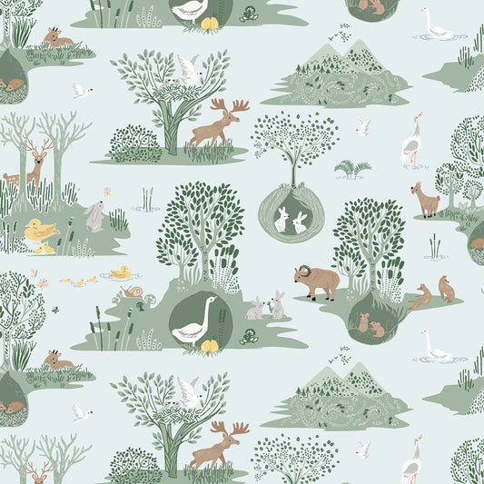 Dear Stella Woodland Fabric - Forest Fable - Seafoam Forest Toile - #ST-D3160SEAFOAM - Cotton