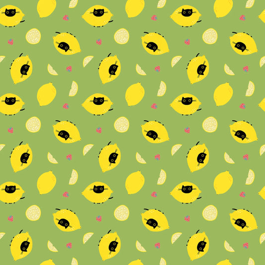 Dear Stella Cat Fabric - Treetop Sour Puss - Furruit Cocktail - Leezaworks Collection - #ST-DLW3330TREETOP - Cotton
