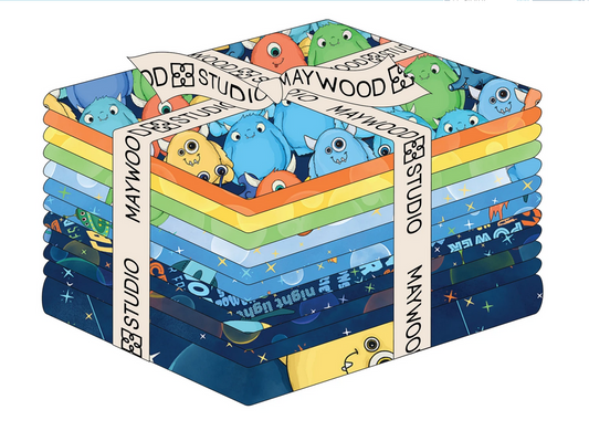 Maywood Studio Monster Fat Quarters - Fat Quarter Space Monsters - 12 Fat Quarters Bundle - Cotton