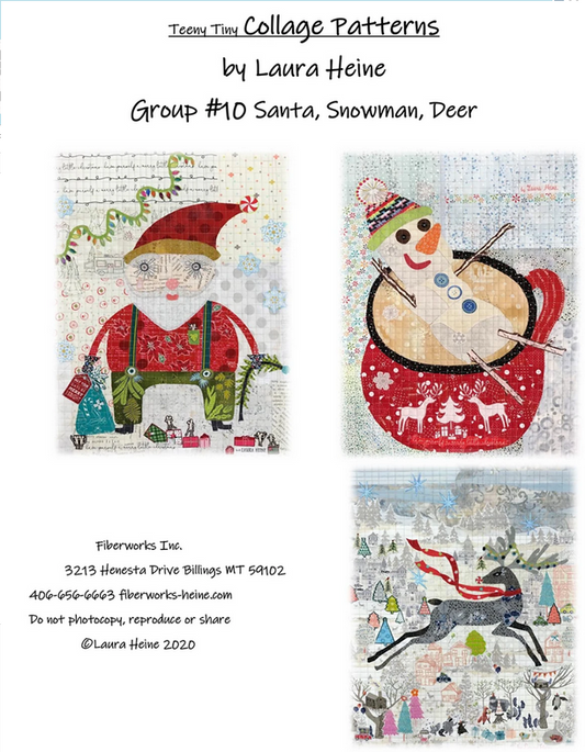 Laura Heine Halloween Collage Pattern - Teeny Tiny Group #10 Haunted House, Santa, Snowman, Deer - Fiberworks Inc